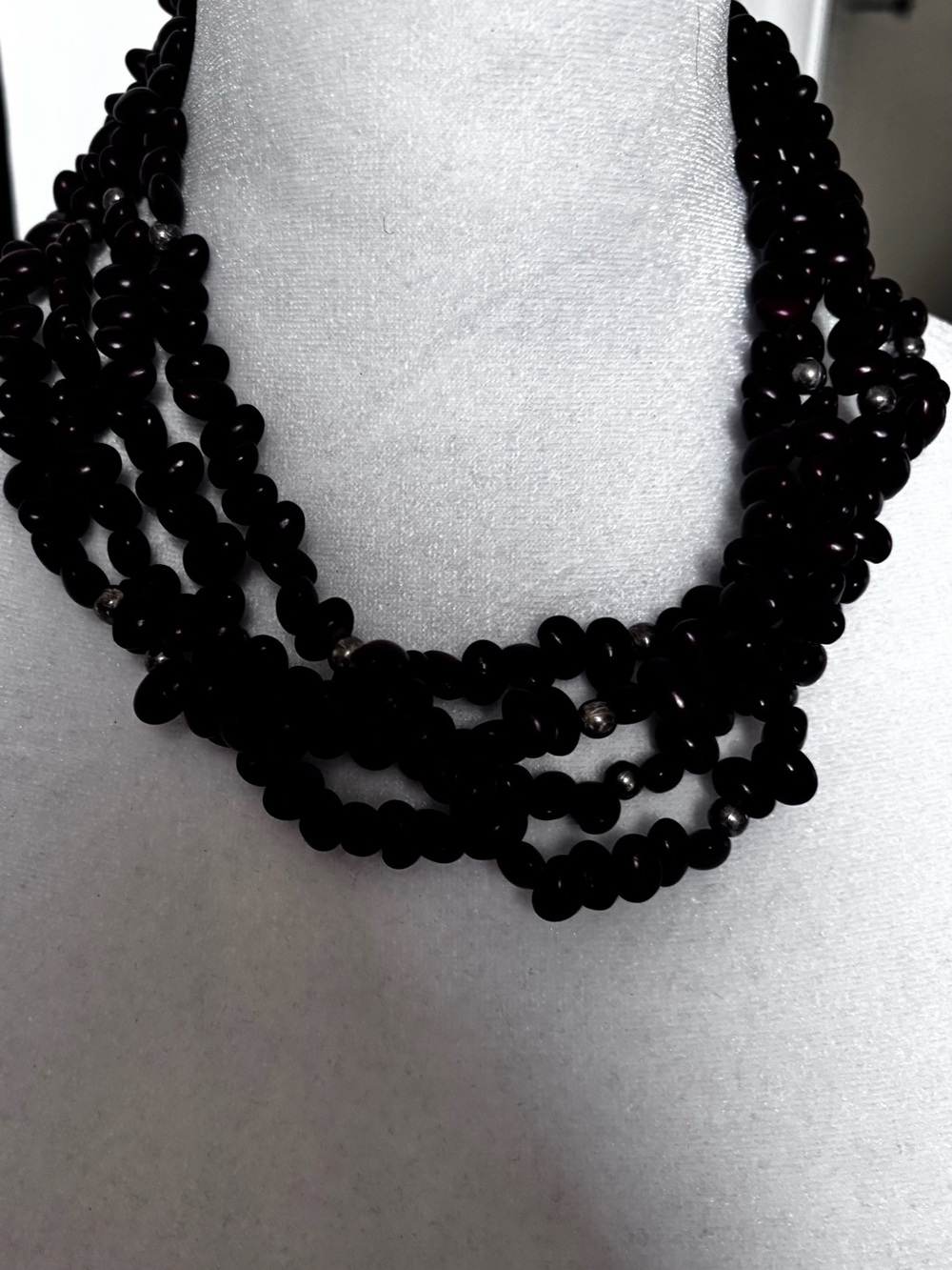 Stunning Layered Deep Red Beaded Necklace with Subtle Silver Accents - Picture 2 of 6